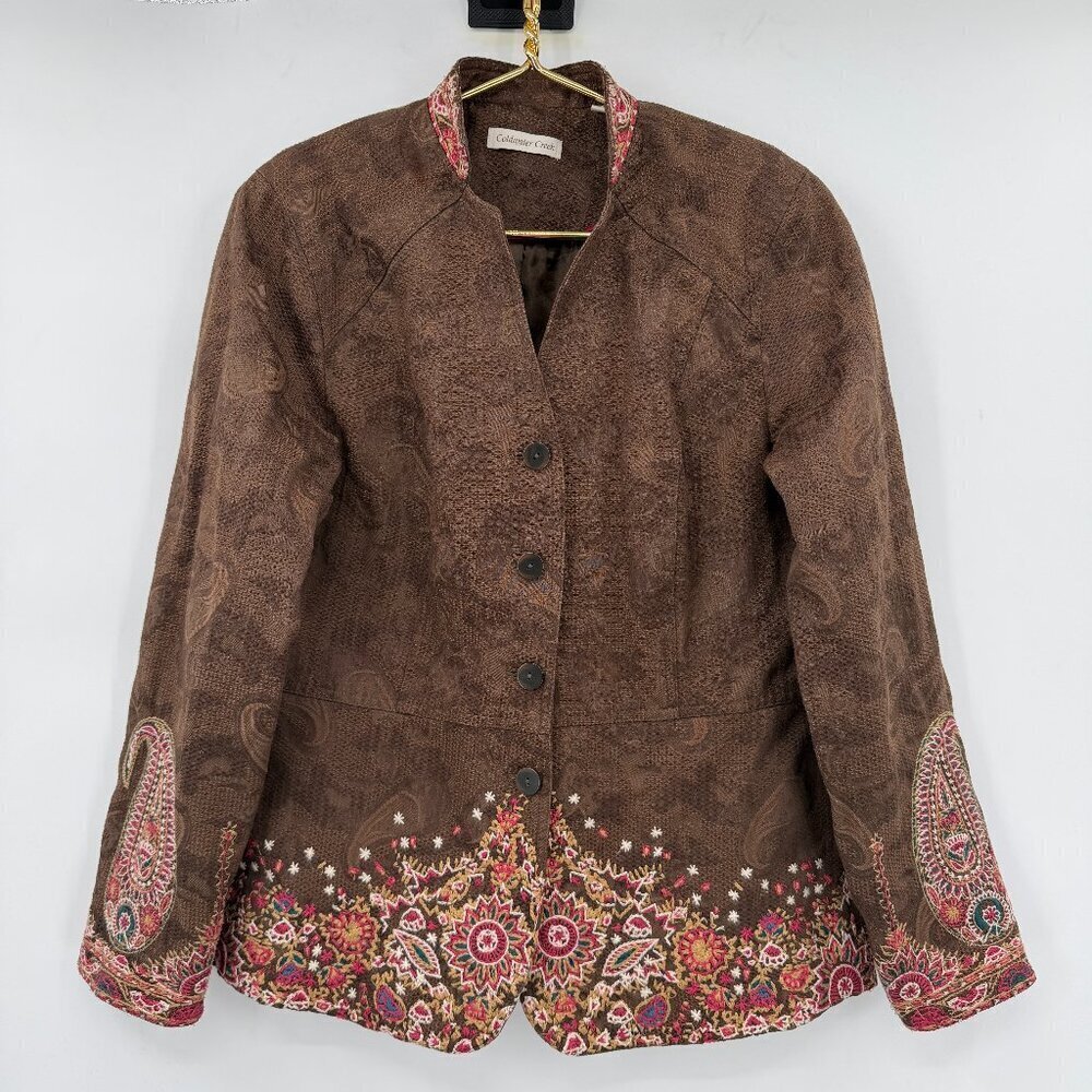 Coldwater Creek Women’s Brown Embroidered Paisley Jacket Blazer Boho Size 10